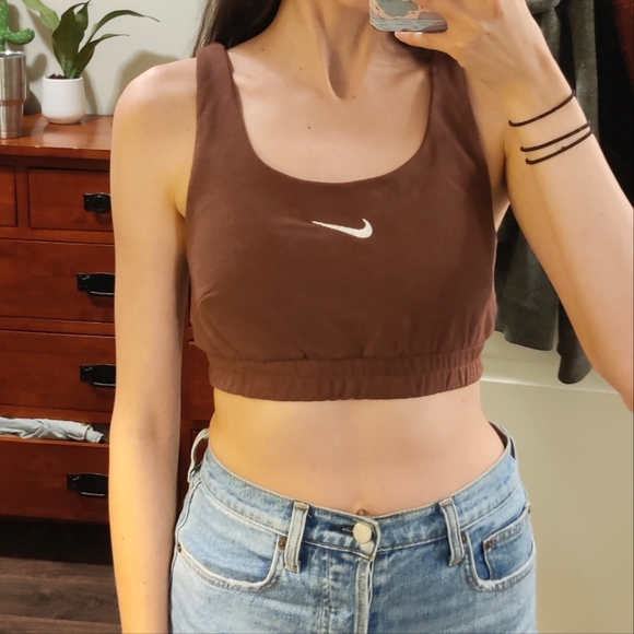 NWOT custom made brown Nike embroided bra top - Picture 1 of 10